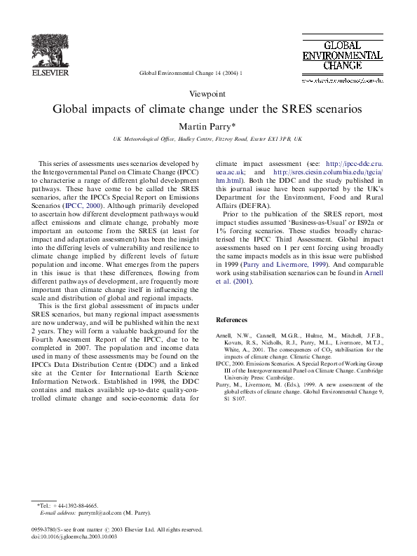 (PDF) Global impacts of climate change under the SRES scenarios