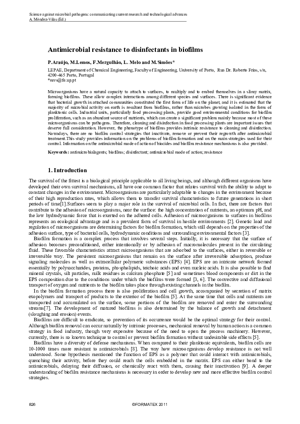 (PDF) Antimicrobial resistance of to disinfectants in biofilms