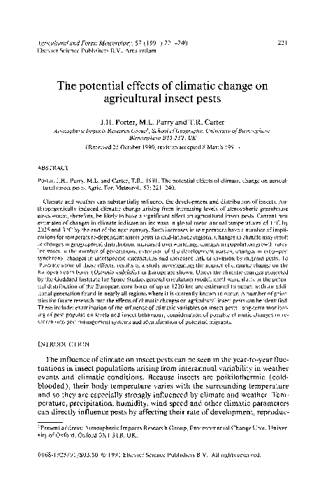 (PDF) The potential effects of climatic change on agricultural insect pests