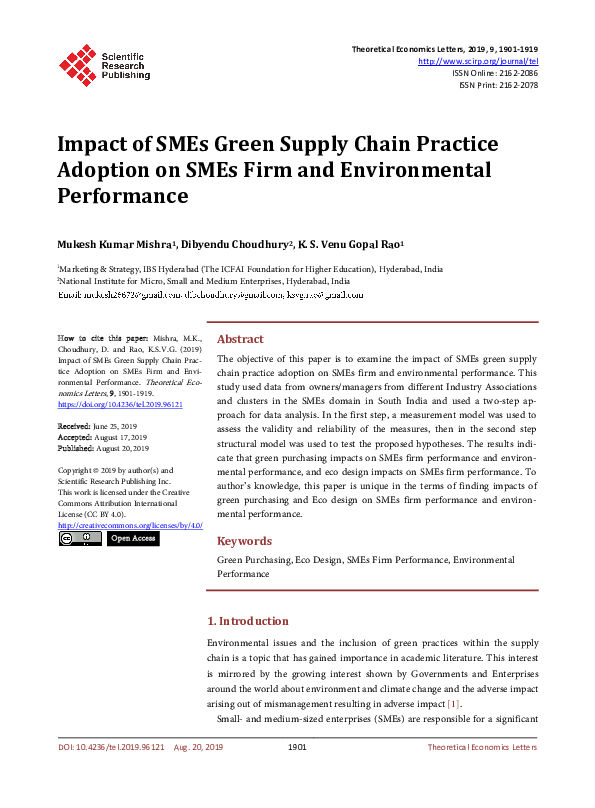 (PDF) Impact of SMEs Green Supply Chain Practice Adoption on SMEs Firm ...