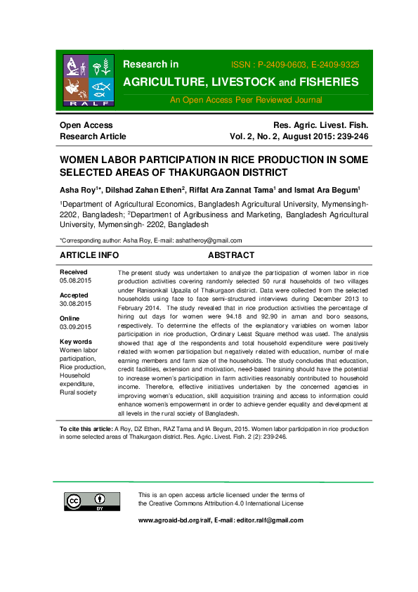 (PDF) Women labor participation in rice production in some selected ...