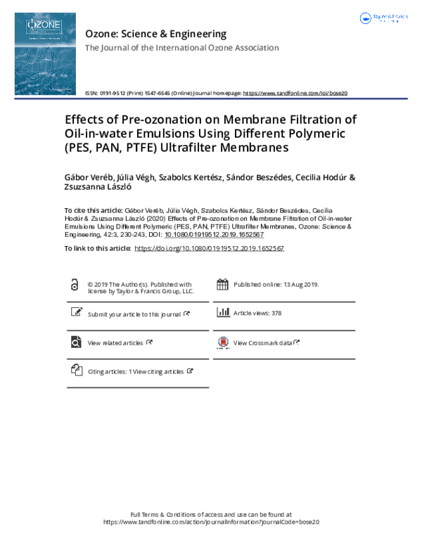(PDF) Effects of Preozonation on Membrane Filtration of Oilinwater