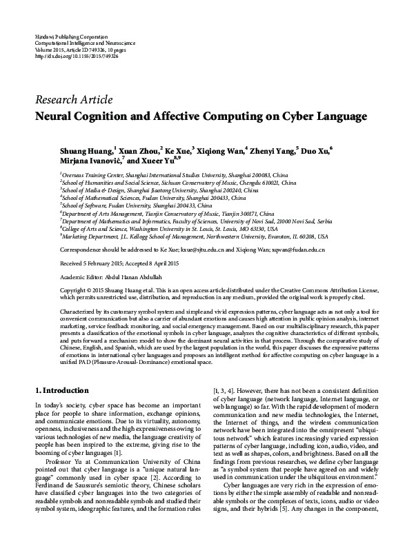 (PDF) Neural Cognition and Affective Computing on Cyber Language