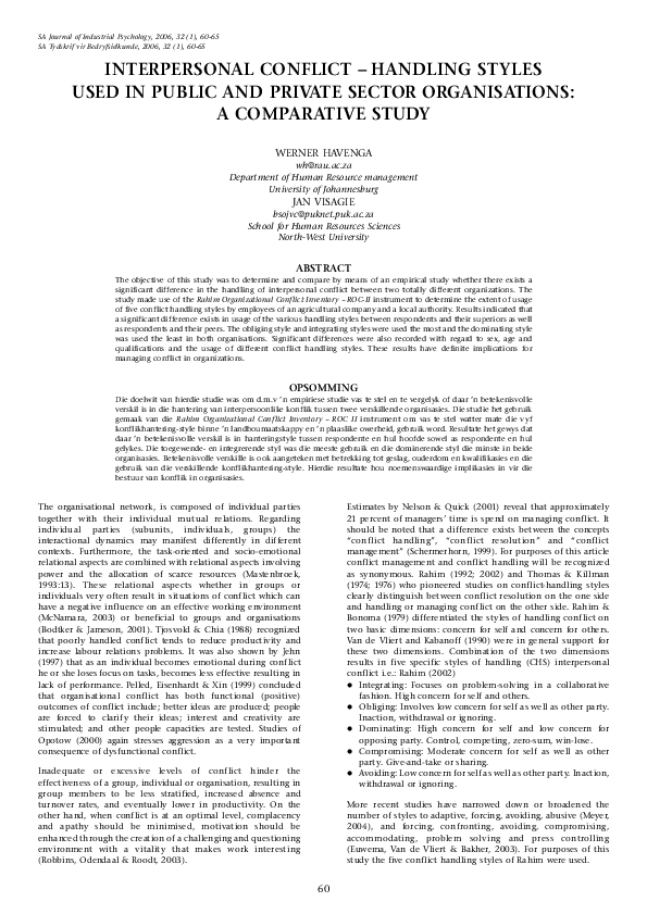 (PDF) Interpersonal conflict handling styles used in public and private ...