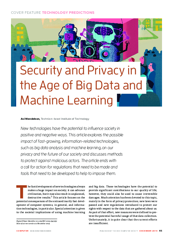 (PDF) Security and Privacy in the Age of Big Data and Machine Learning