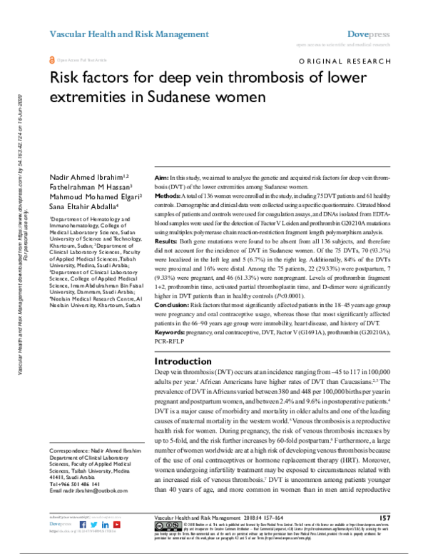 (PDF) Risk factors for deep vein thrombosis of lower extremities in ...