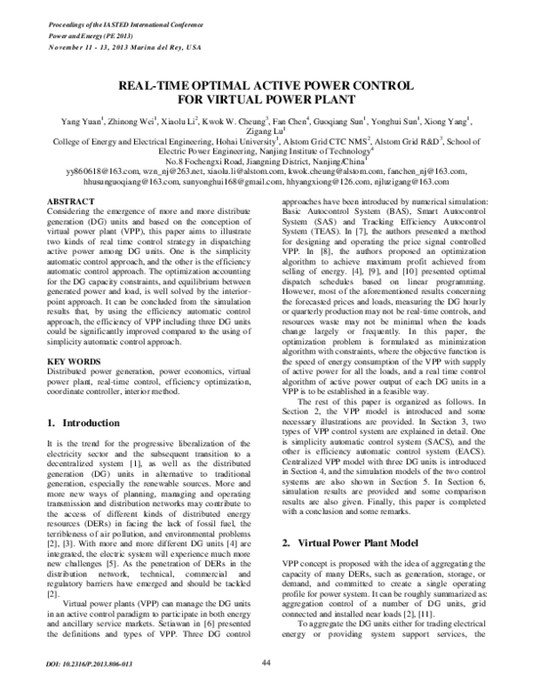 (PDF) Real-Time Optimal Active Power Control for Virtual Power Plant