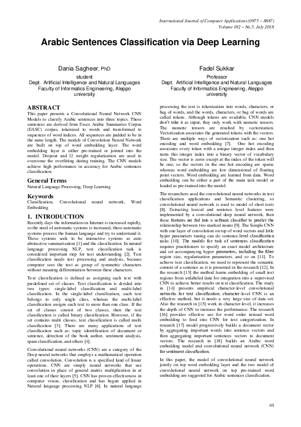 (PDF) Arabic Sentences Classification via Deep Learning