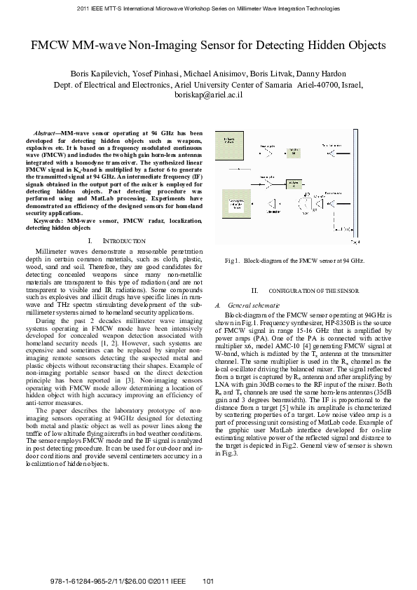 (PDF) FMCW MM-wave non-imaging sensor for detecting hidden objects