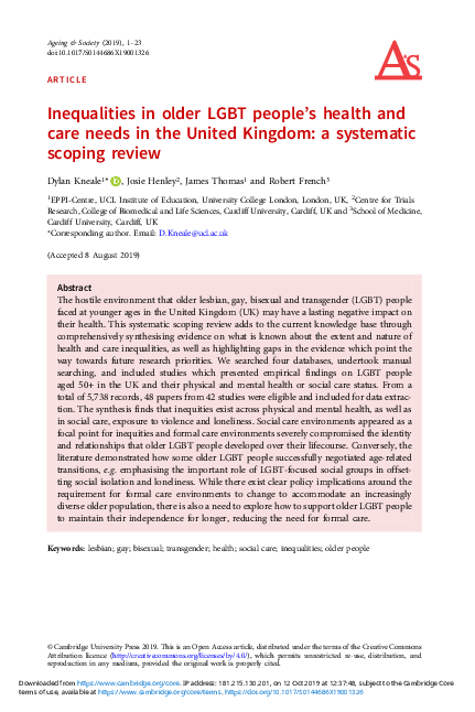 (PDF) Inequalities in older LGBT people's health and care needs in the ...
