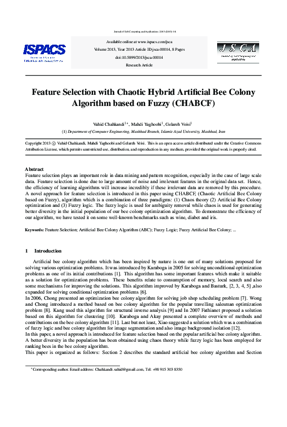 (PDF) Feature Selection with Chaotic Hybrid Artificial Bee Colony ...