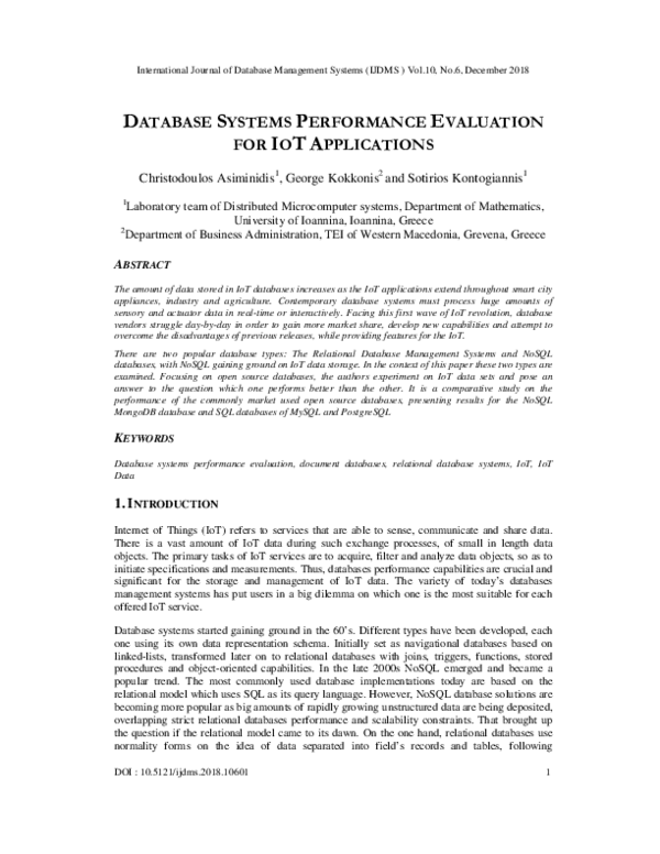 (PDF) Database Systems Performance Evaluation for IoT Applications
