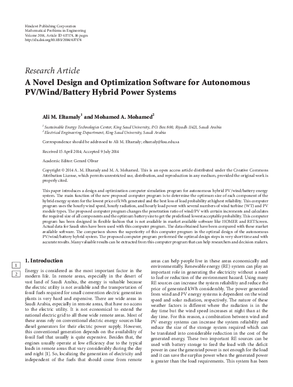 (PDF) A Novel Design and Optimization Software for Autonomous PV/Wind ...