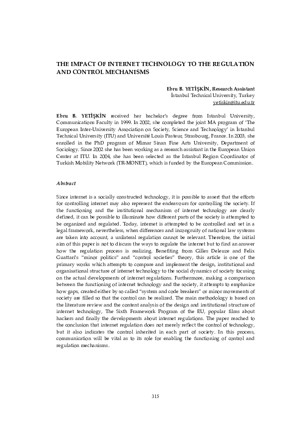 (PDF) The Impact of Internet Technology to the Regulation and Control ...