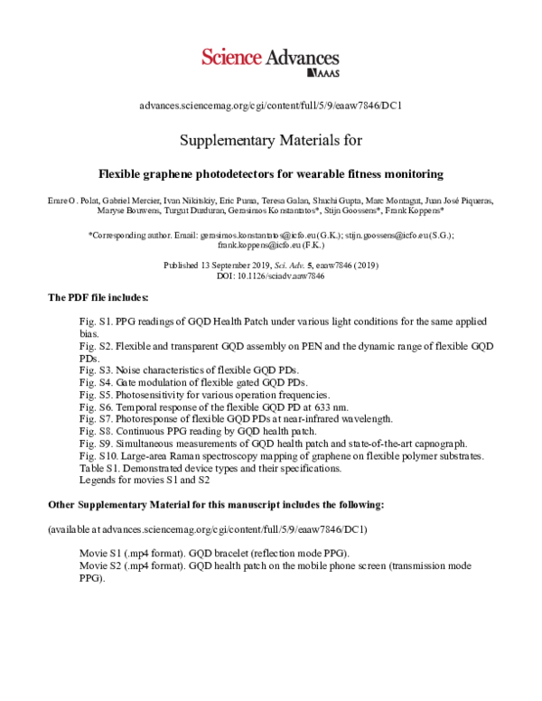 (PDF) Flexible graphene photodetectors for wearable fitness monitoring