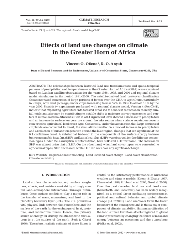 (PDF) Effects of land use changes on climate in the Greater Horn of Africa