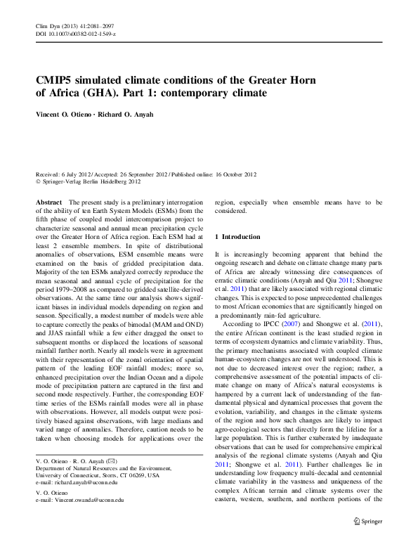 (PDF) CMIP5 simulated climate conditions of the Greater Horn of Africa ...