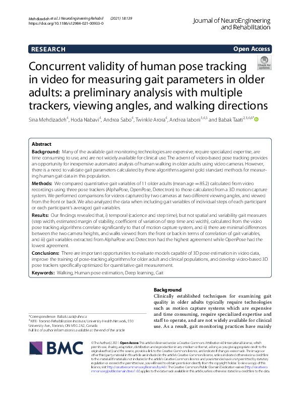 (PDF) Concurrent validity of human pose tracking in video for measuring ...