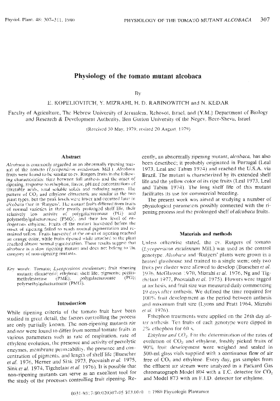 (PDF) Physiology of the tomato mutant alcobaca