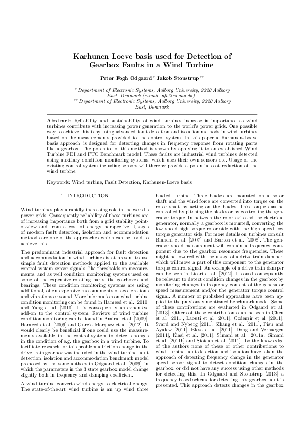 (PDF) Karhunen Loeve Basis Used for Detection of Gearbox Faults in a