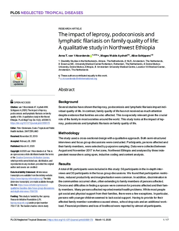 (PDF) The impact of leprosy, podoconiosis and lymphatic filariasis on ...