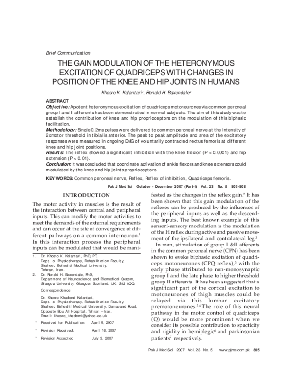 (PDF) The Gain Modulation of the Heteronymous Excitation of Quadriceps ...