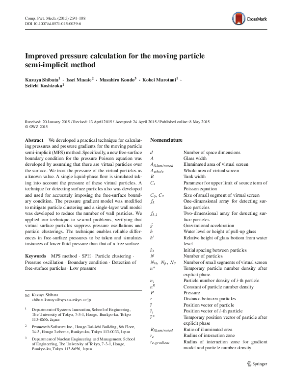 (PDF) Improved pressure calculation for the moving particle semi ...