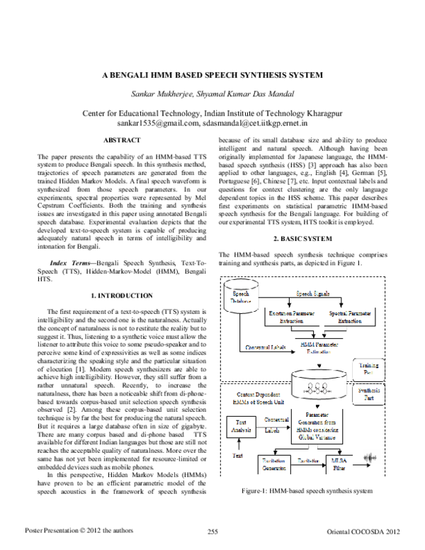 (PDF) A Bengali HMM Based Speech Synthesis System