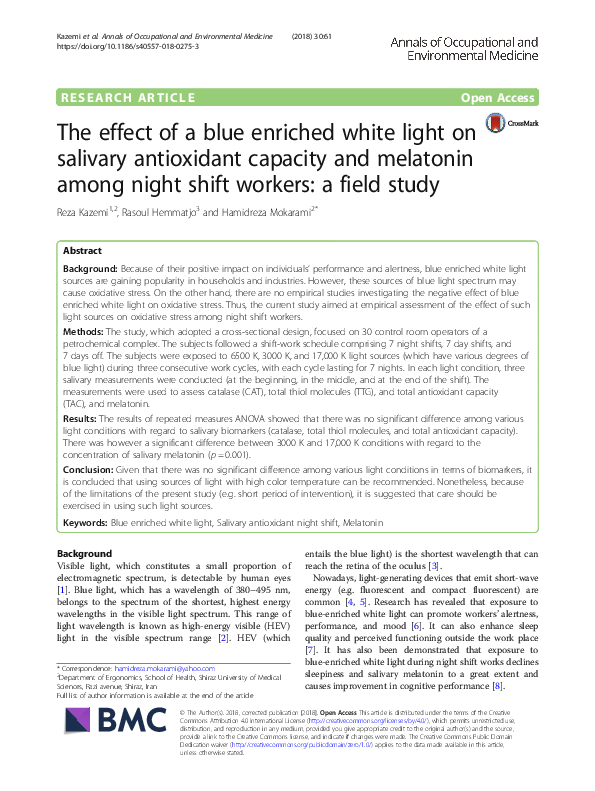 (PDF) The effect of a blue enriched white light on salivary antioxidant ...