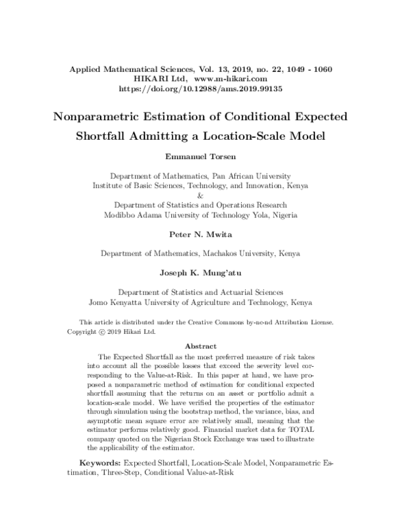 (PDF) Nonparametric estimation of conditional expected shortfall ...