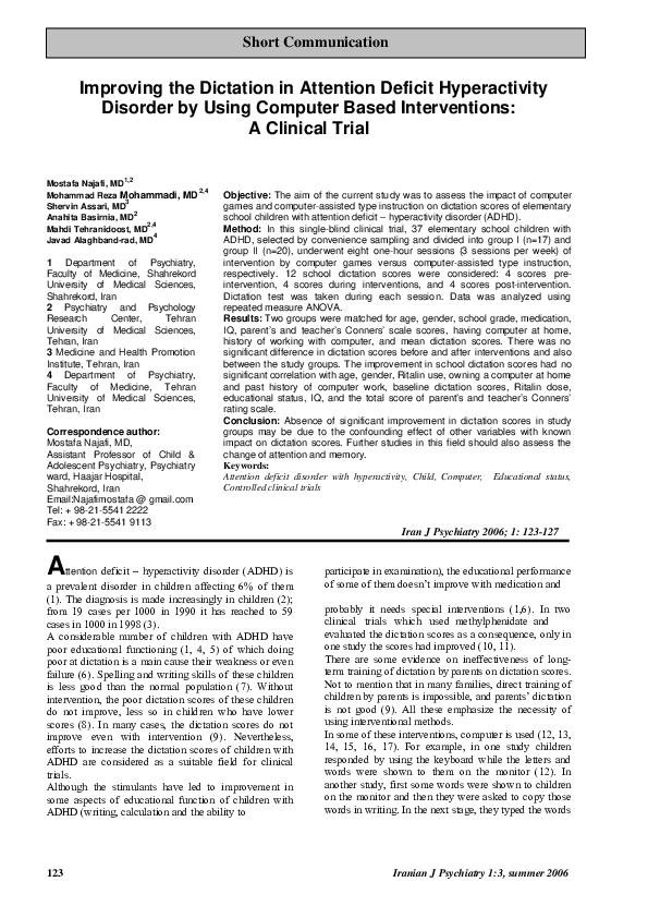 (PDF) Improving the Dictation in Attention Deficit Hyperactivity ...