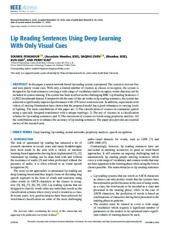 (PDF) Lip Reading Sentences Using Deep Learning With Only Visual Cues