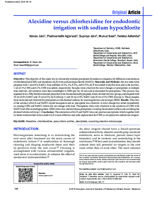 (PDF) Alexidine versus chlorhexidine for endodontic irrigation with