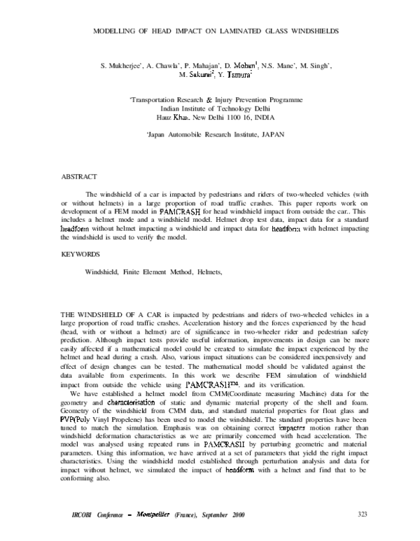 (PDF) Modelling of head impact on laminated glass windshields