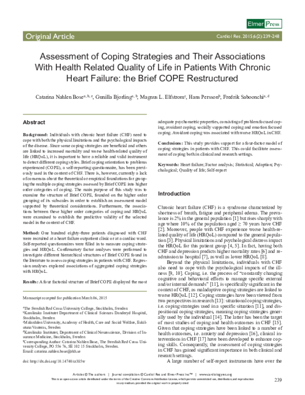 (PDF) Assessment of Coping Strategies and Their Associations With ...