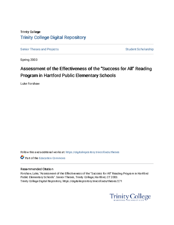 (PDF) Assessment of the Effectiveness of the “Success for All” Reading ...