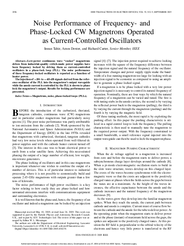 (PDF) Noise Performance of Frequency- and Phase-Locked CW Magnetrons ...
