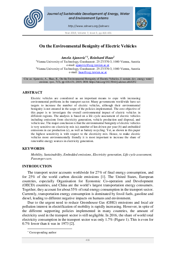 On the Environmental Benignity of Electric Vehicles