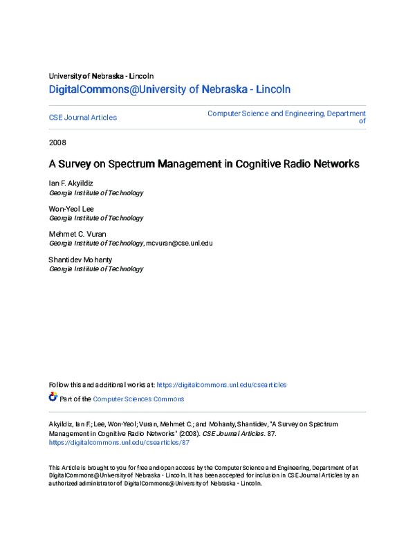 (PDF) A survey on spectrum management in cognitive radio networks
