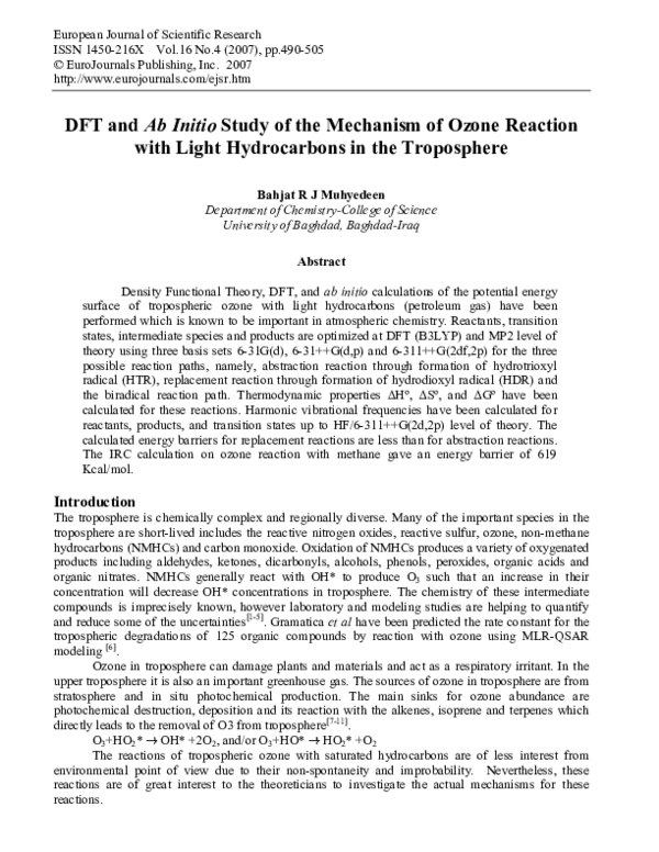 (PDF) DFT and Ab Initio Study of the Mechanism of Ozone Reaction with ...