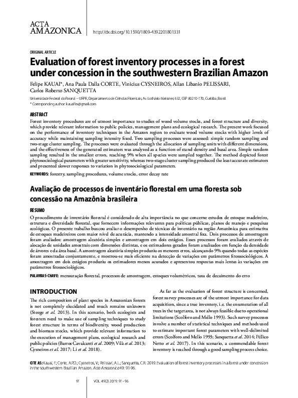 (PDF) Evaluation of forest inventory processes in a forest under ...