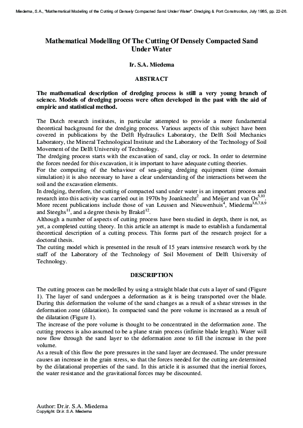(PDF) Mathematical Modelling Of The Cutting Of Densely Compacted Sand ...