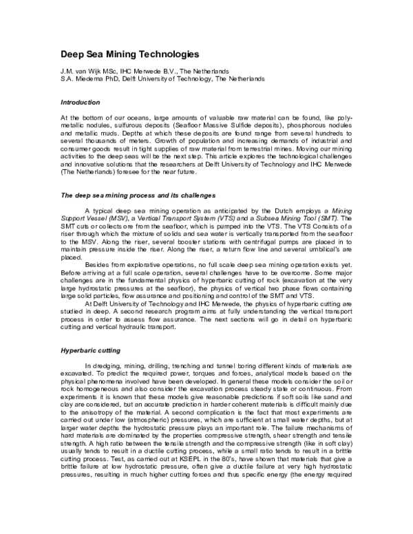(PDF) Deep Sea Mining Technologies