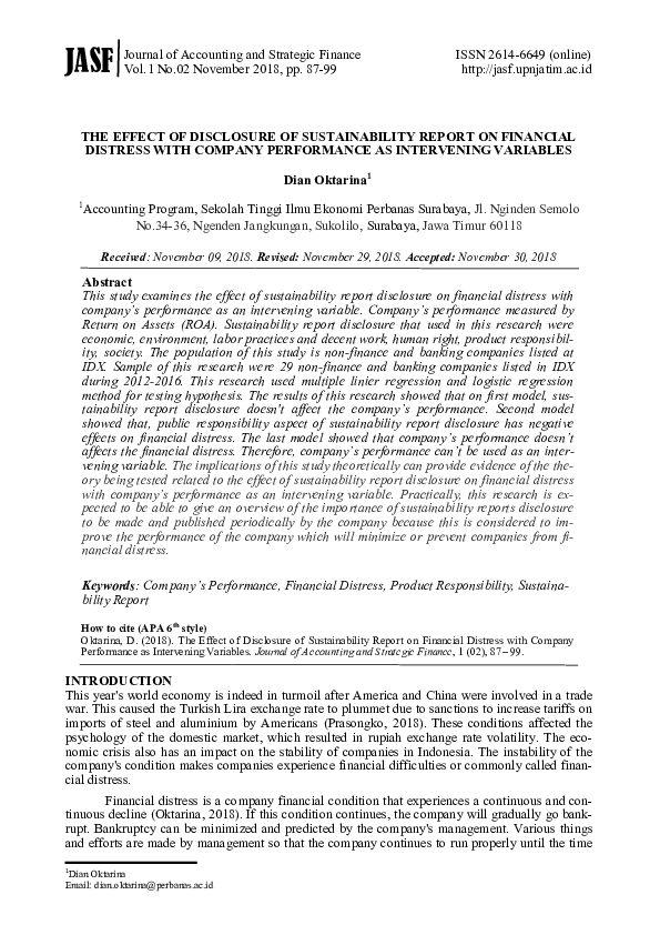 (PDF) The Effect of Disclosure of Sustainability Report on Financial ...