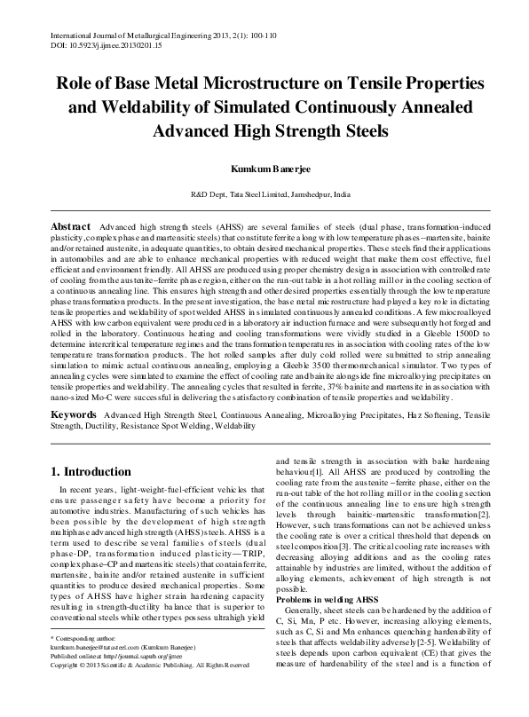 (PDF) Role of Base Metal Microstructure on Tensile Properties and ...