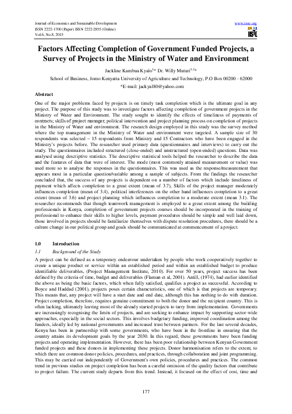 (PDF) Factors Affecting Completion of Government Funded Projects, a ...