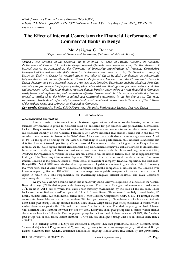 (PDF) The Effect of Internal Controls on the Financial Performance of ...