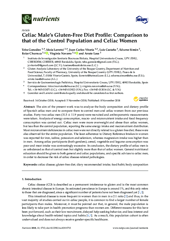 (PDF) Celiac Male’s Gluten-Free Diet Profile: Comparison to that of the ...