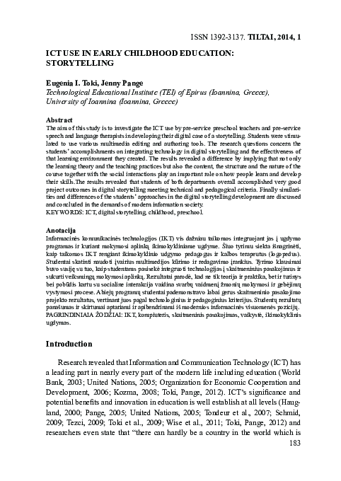 (PDF) Ict Use in Early Childhood Education: Storytelling