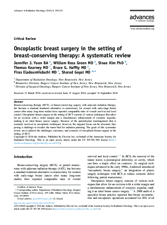 (PDF) Oncoplastic Breast Surgery in the Setting of Breast Conserving ...